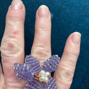 Mindy Lam Purple Beaded Flower Ring